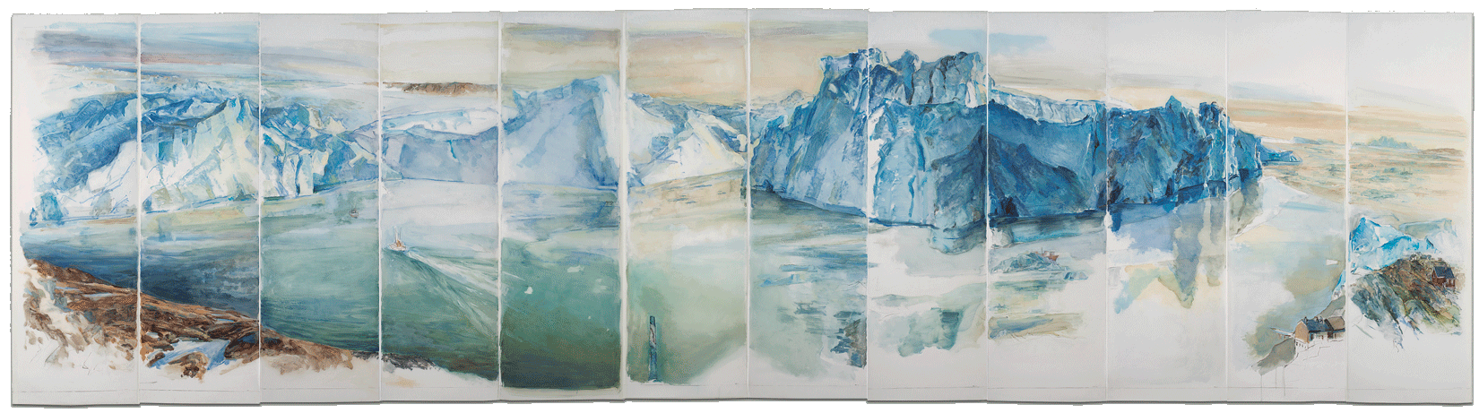 EDGE OF THE ICEFIORD  2009, 12-panel folding screen, oil on Mylar,  